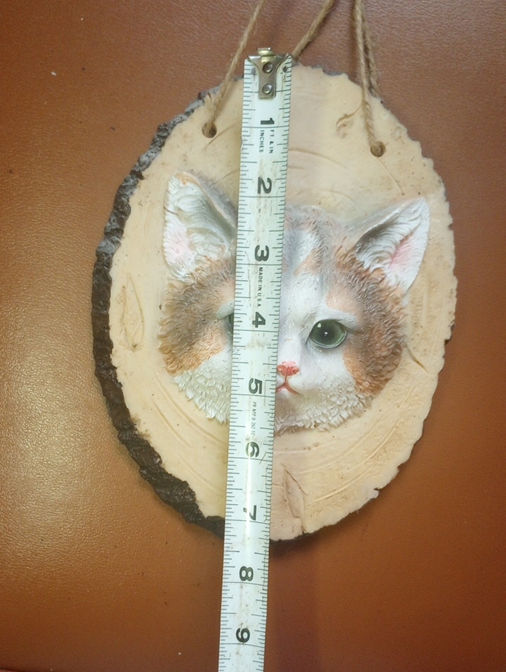 Oval Wall Hanging w/ 3D Cat. Cream White Brown Pink Green Gray Black - Picture 3 of 5